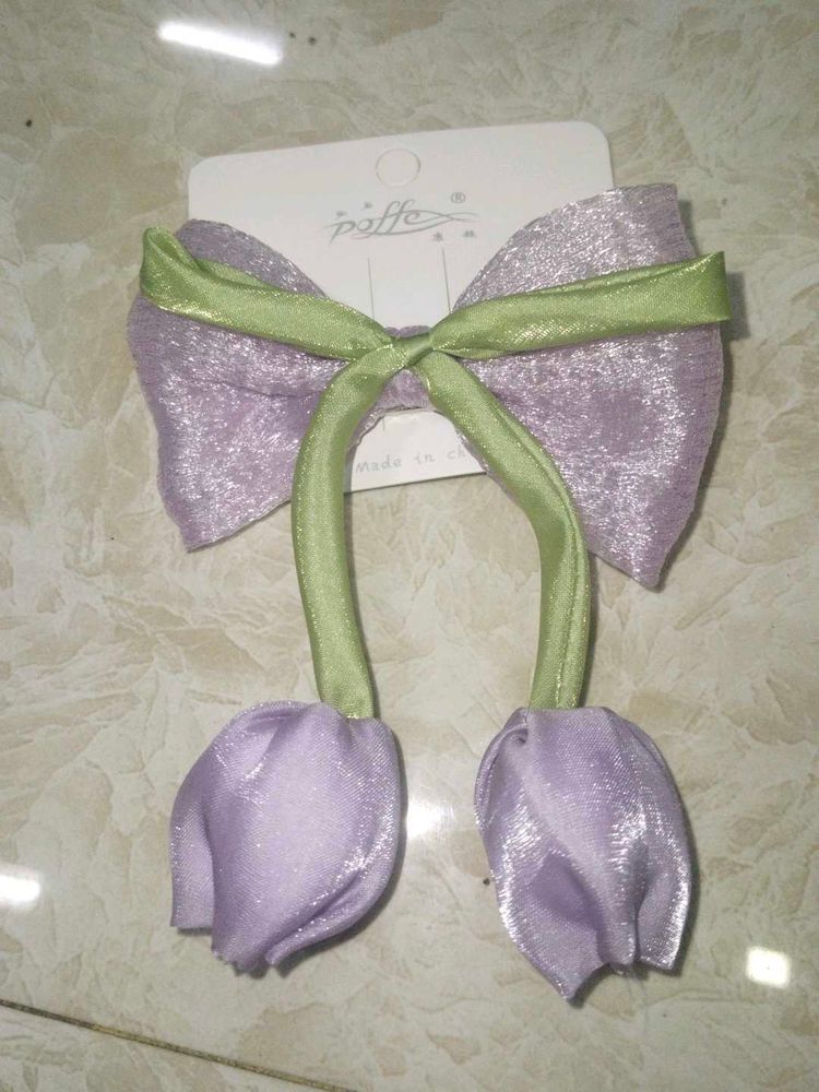 Cute Purple Bow with Flower Dangles