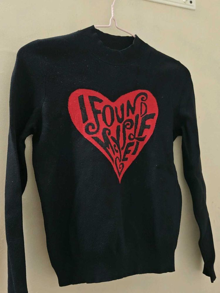 Cozy Black "I Found Myself" Heart Sweater