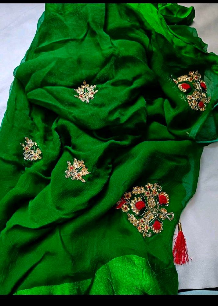 Elegant Green Embroidered Saree