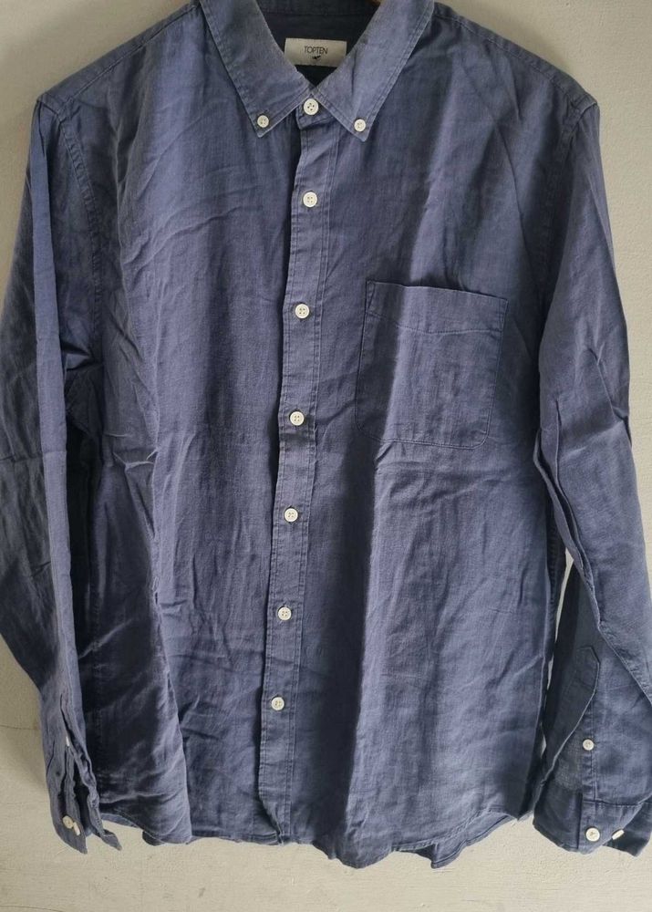 Men's Blue Casual Button-Down Shirt