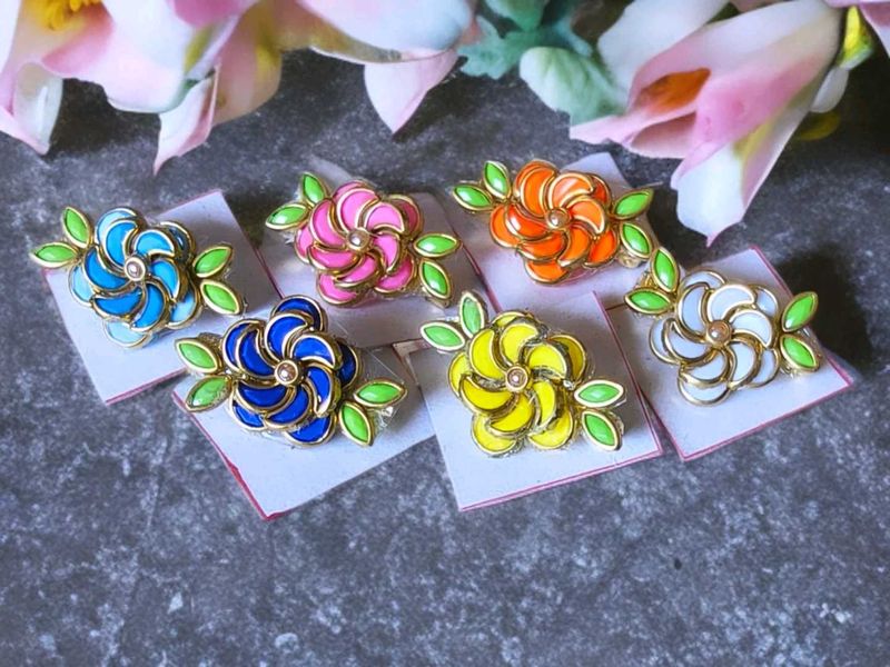 Floral Enamel Brooch Pins (Set of Six)