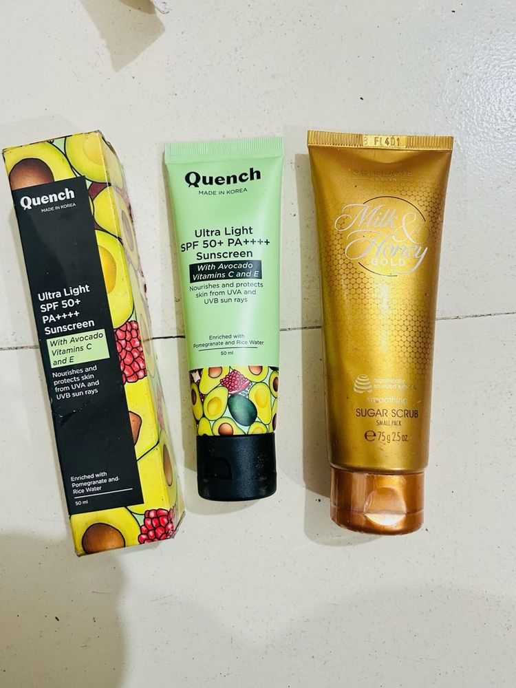 Offer 🔥Quench korea Ultra Light SPF 50+gold scrub