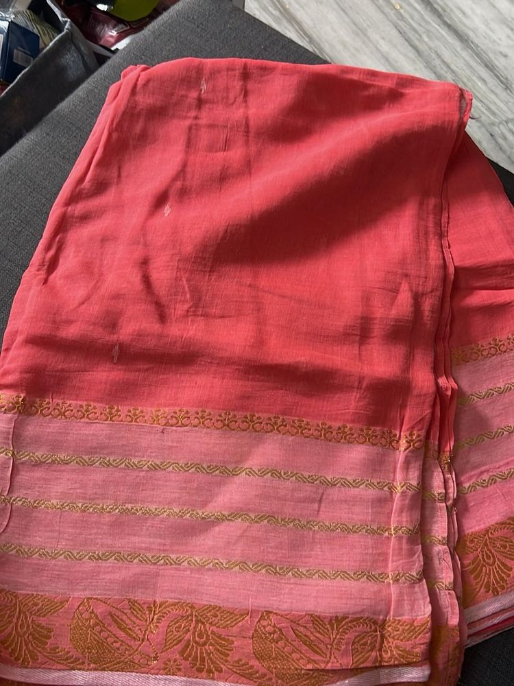 Elegant Pink Saree with Golden Border
