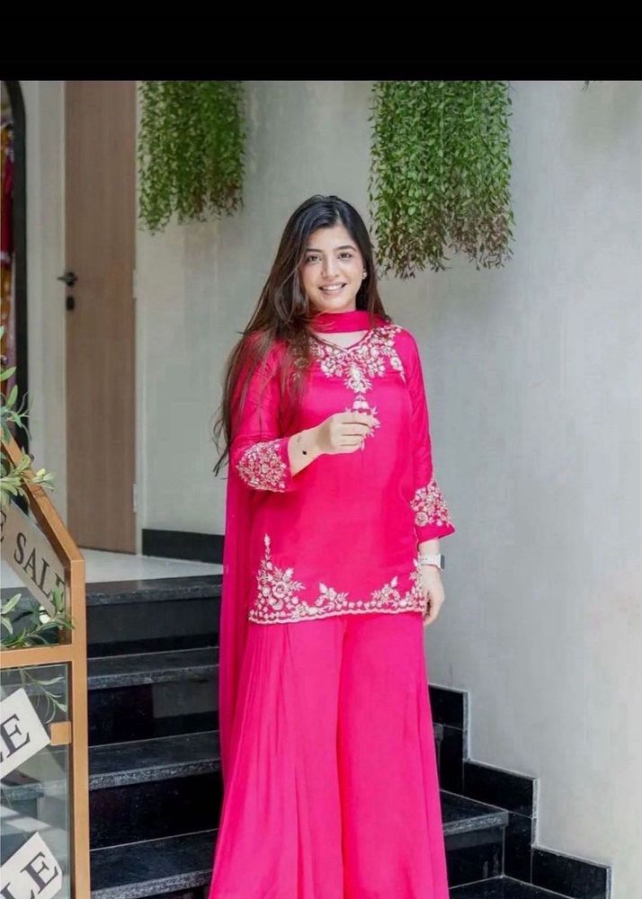 Fuchsia Embroidered Kurta with Palazzo