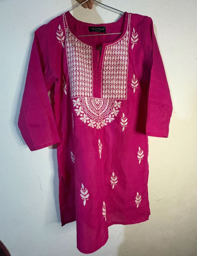 Pink Chikankari Embroidered Kurta
