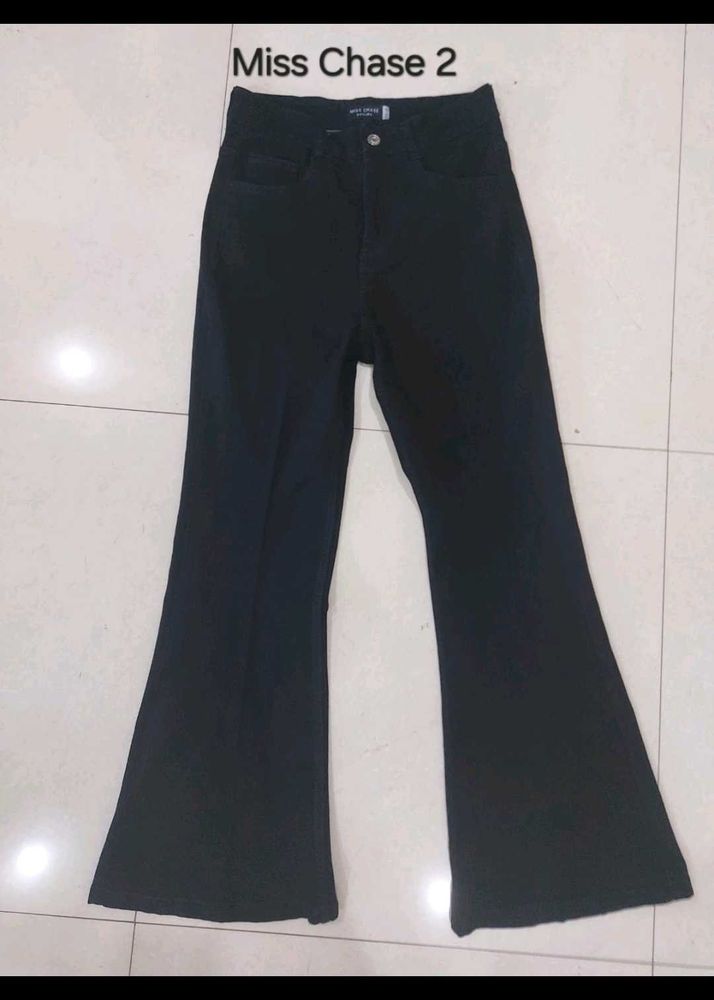 Black stretch flared denim jeans pants