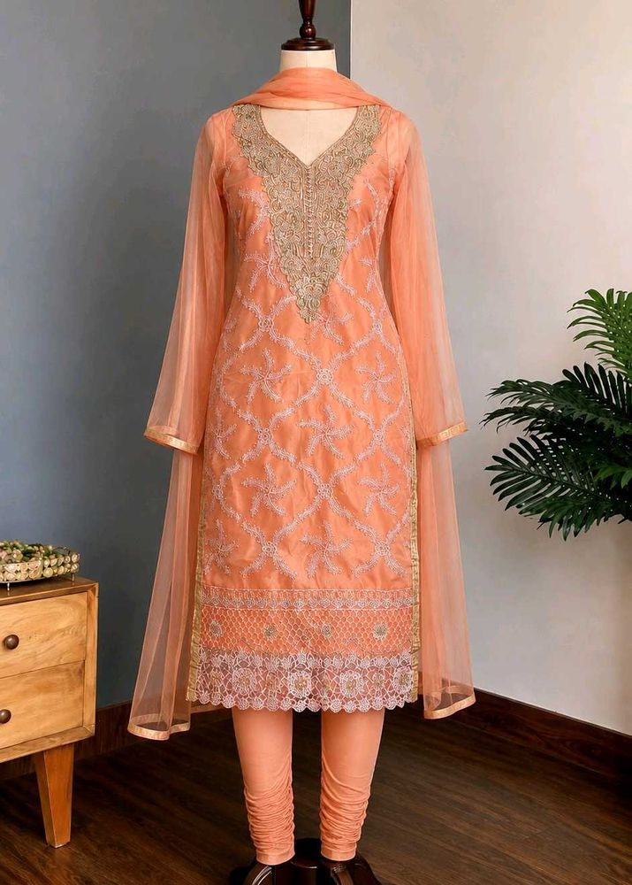 Elegant Peach Embroidered Kurta Set