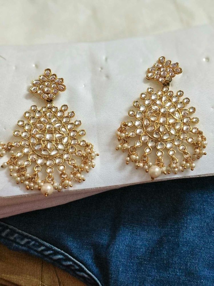 kundan Elegant Gold Tone Pearl Drop Earrings