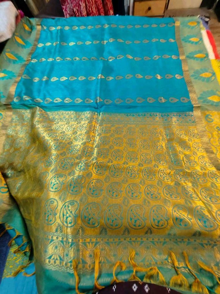 Beautiful Teal and Gold Saree