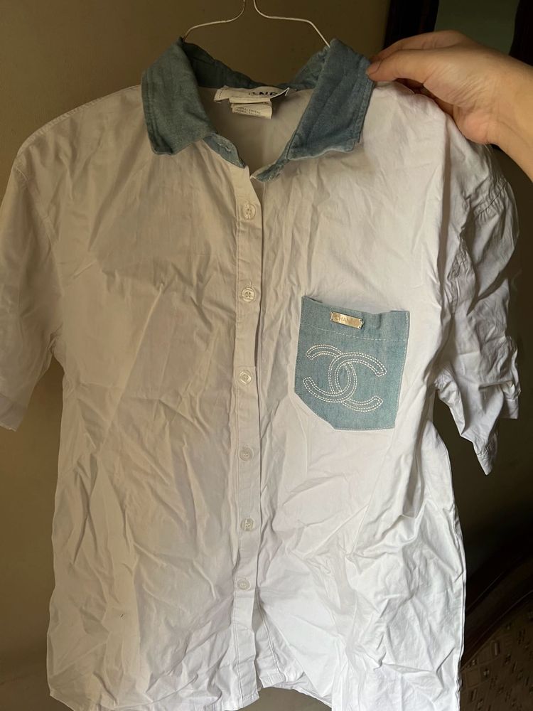 vintage Chanel denim patch shirt