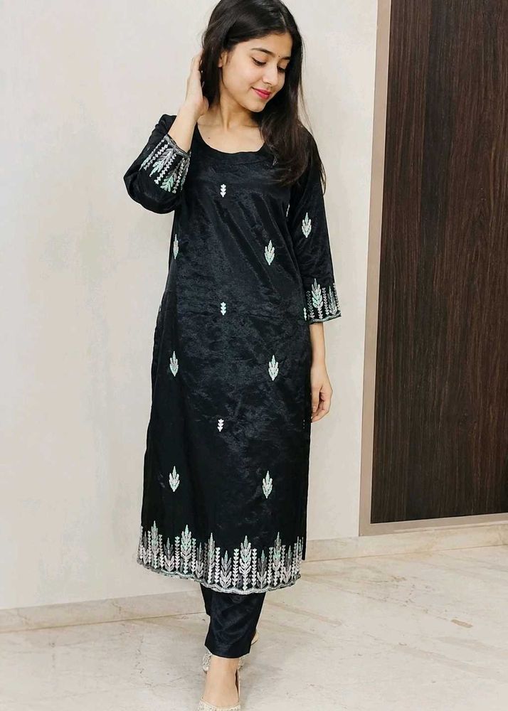 Black Embroidered Kurti with Pant