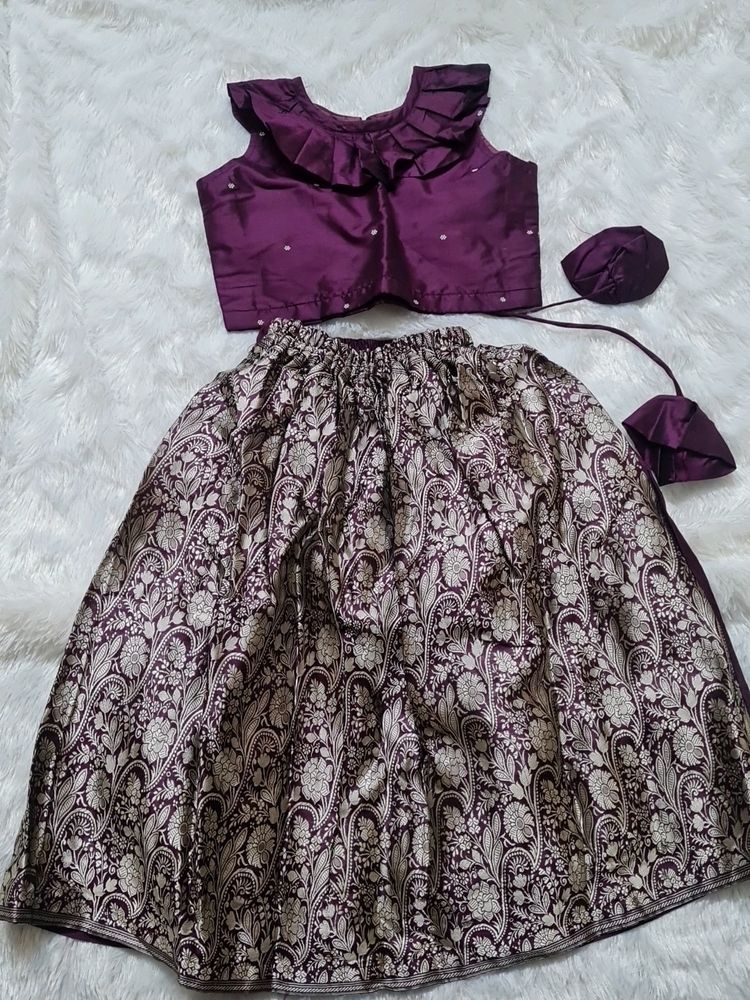 Purple Silk Crop Top Skirt - 1-2.5y