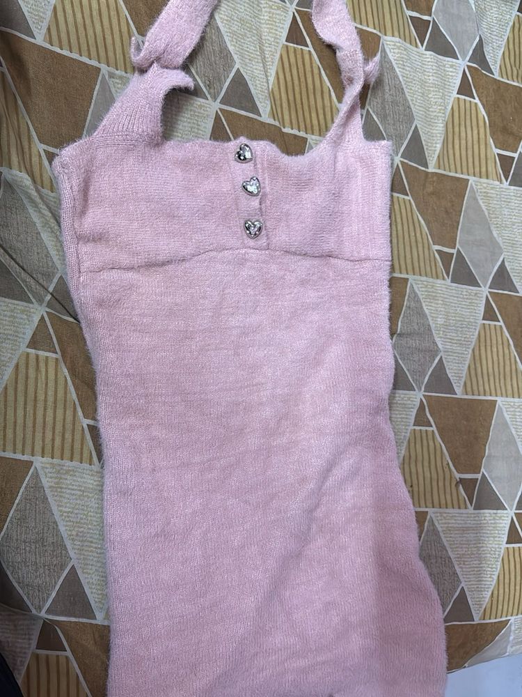 Chic Pink Fuzzy Halter dress
