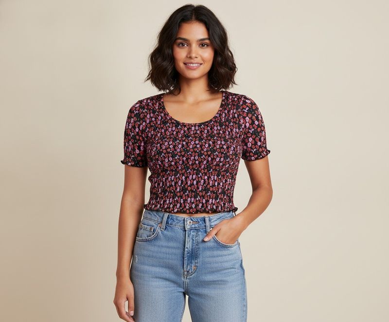 ONLY Smocked Floral Crop Top