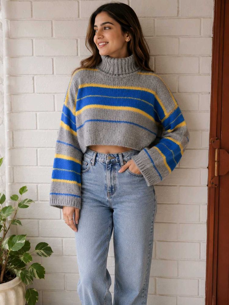 Striped Turtleneck Cropped Sweater