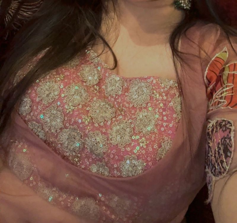 Embroidered kurti plazo blouse set