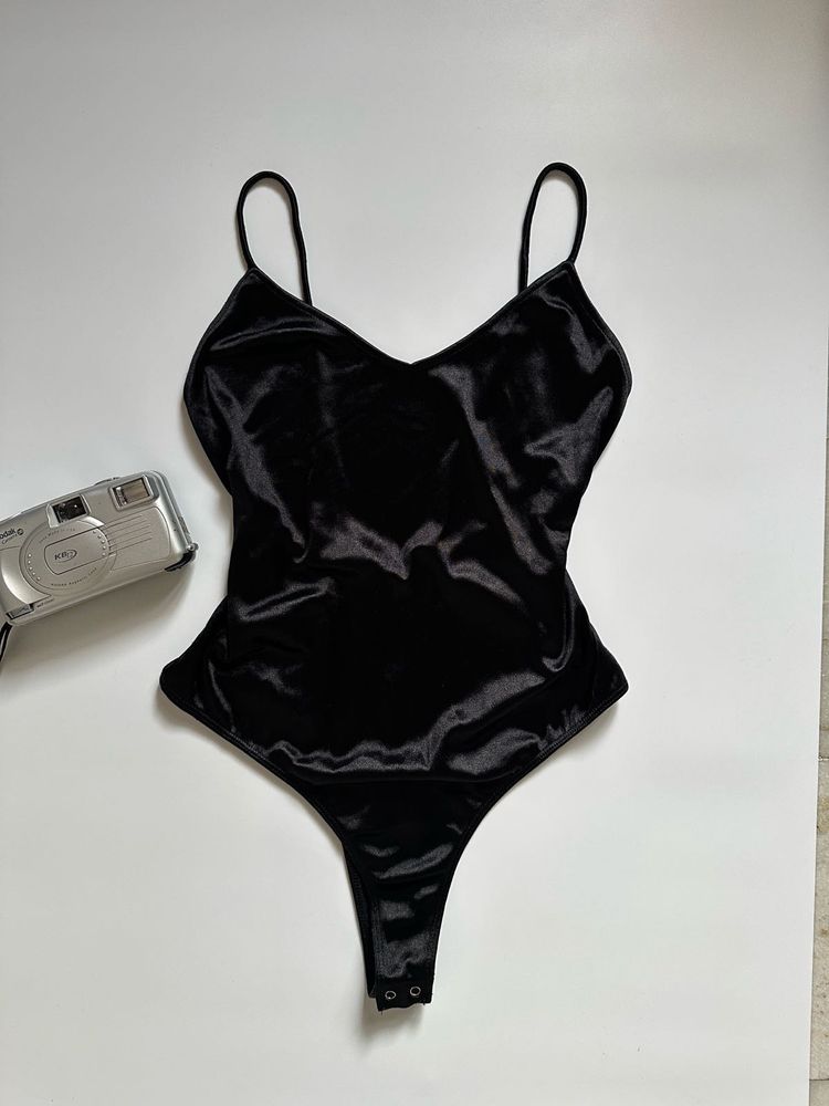 Sleek Black Satin Bodysuit