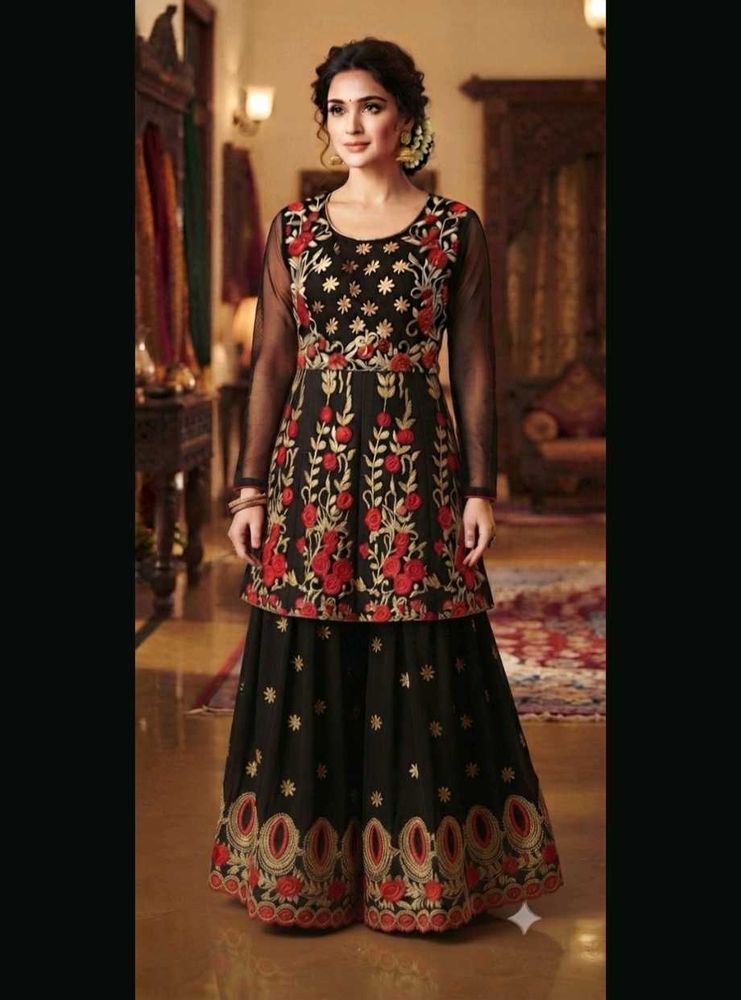 Black &amp; Red Embroidered Lehenga Choli