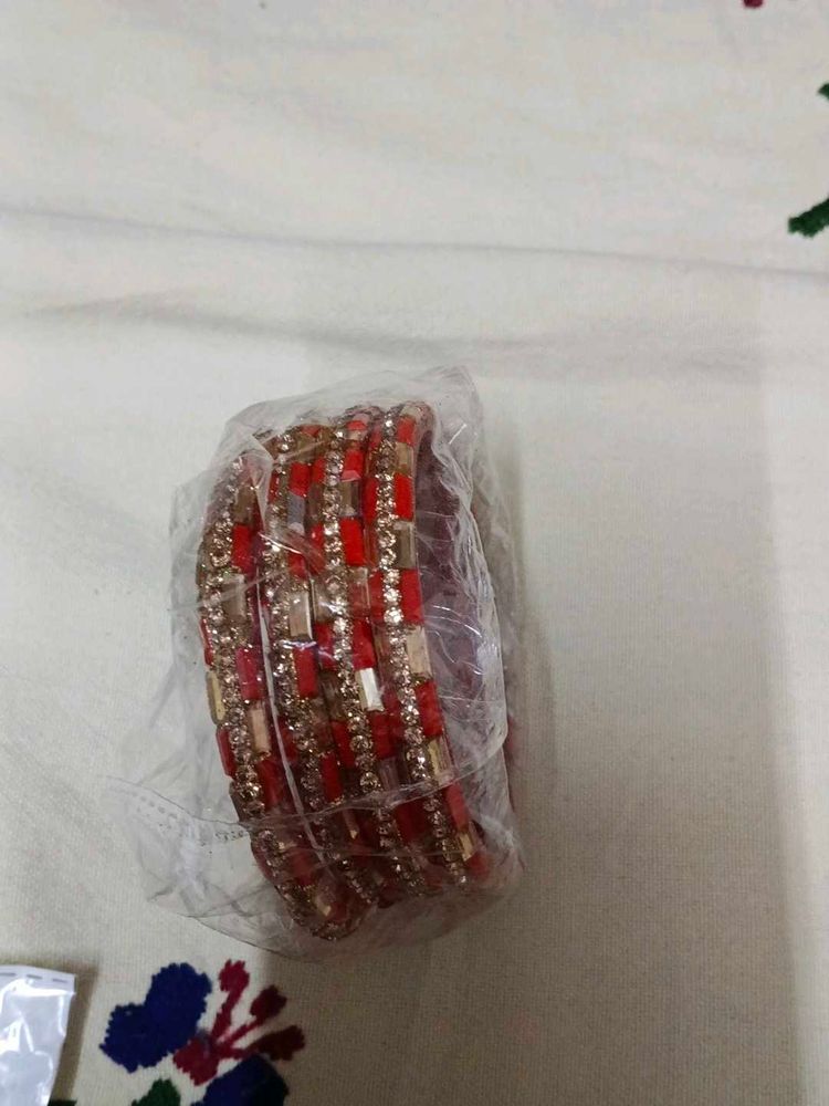 Red &amp; Gold Beaded Bangles