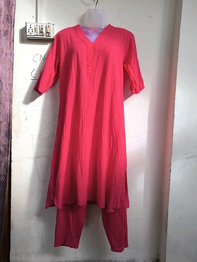 dark pink pure cotton kurta set