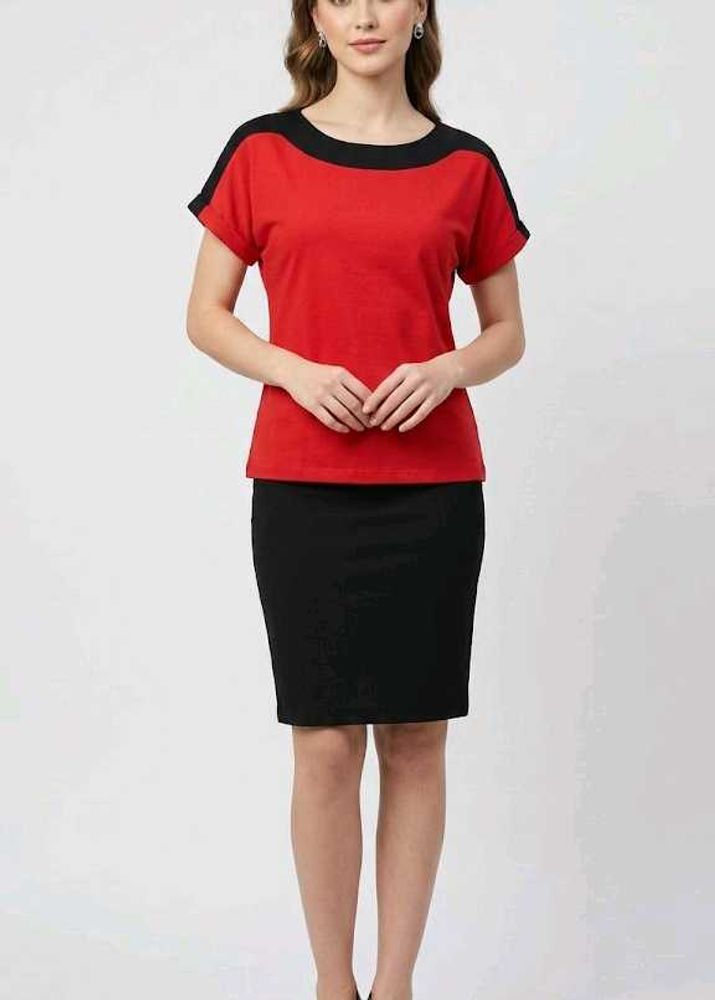 Red and Black Boat Neck Top