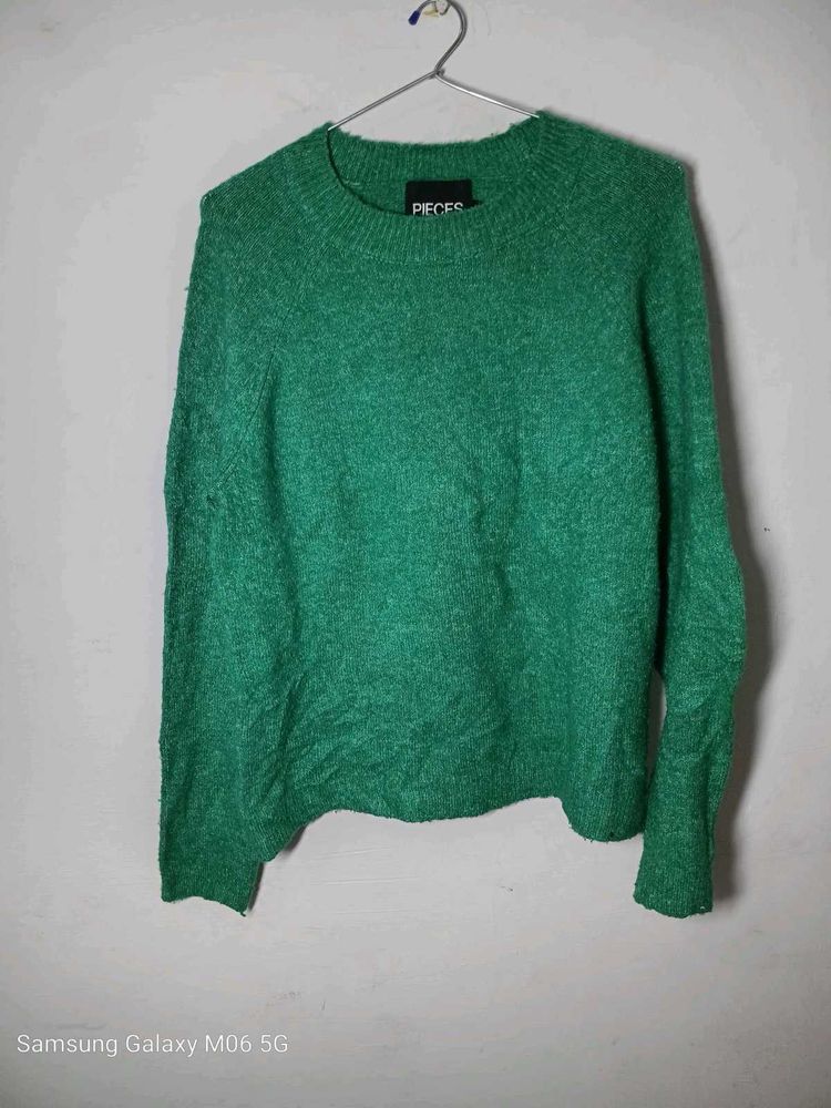 Green Textured Knit Sweater