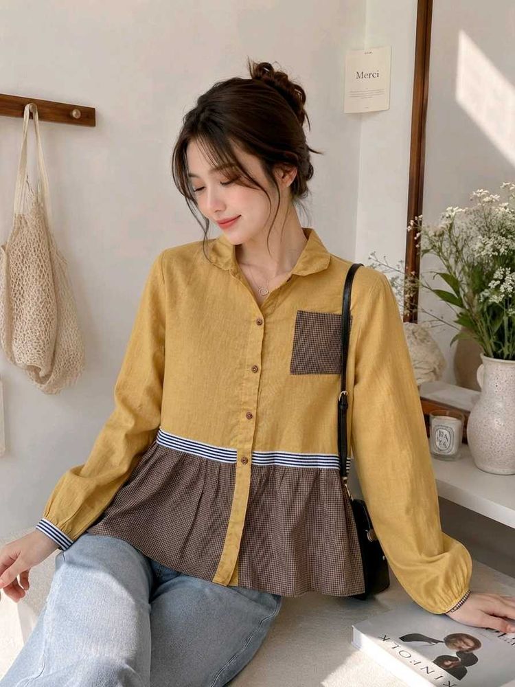 New with tag Korean Stylish Yellow Peplum Top