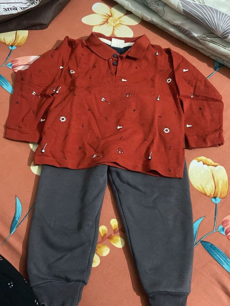 Cute Red Guitar Print Outfit