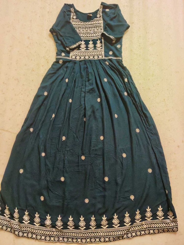 Embroidered Teal Ethnic Gown