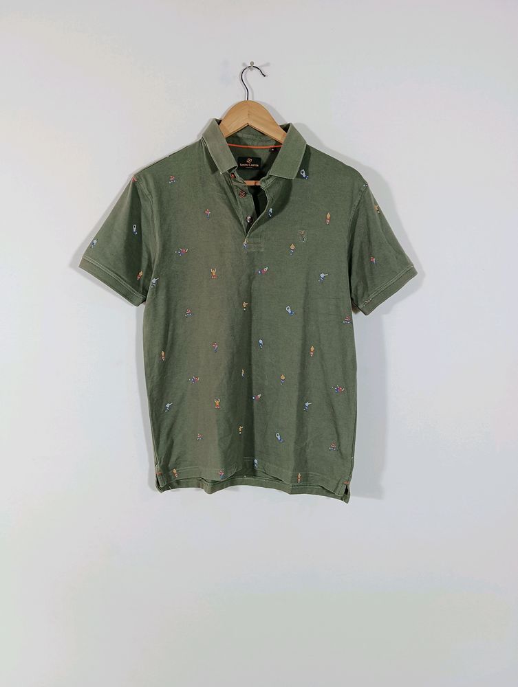 Olive Green Printed Casual T-shirt (Men)