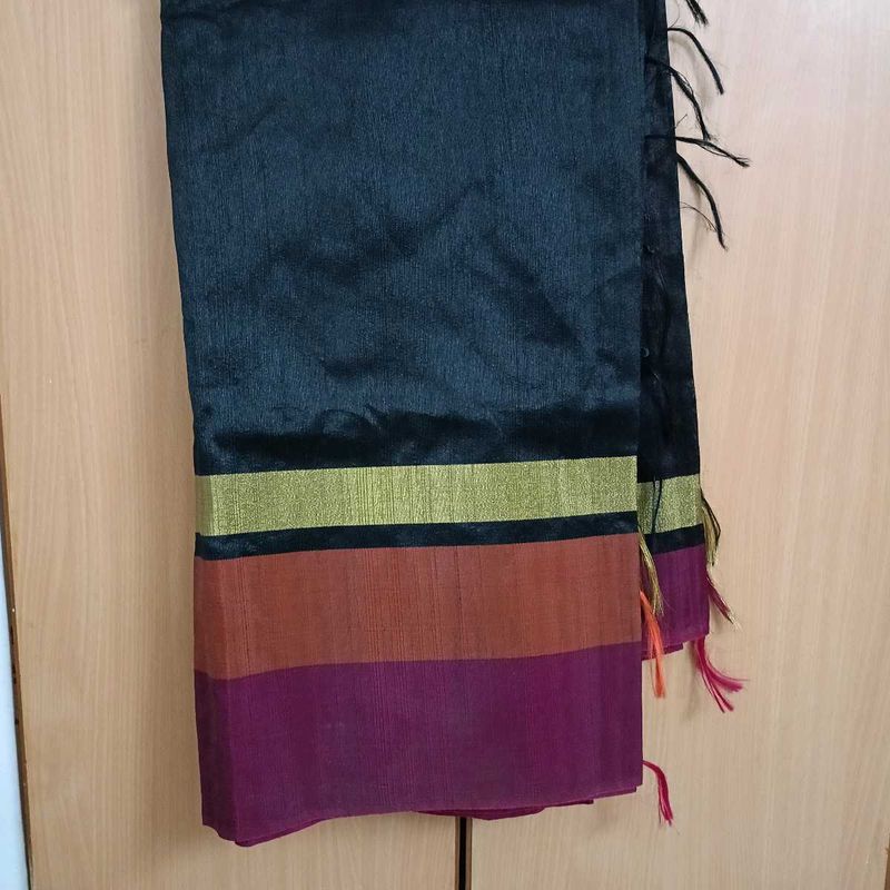 Elegant Black Saree with Gold Border