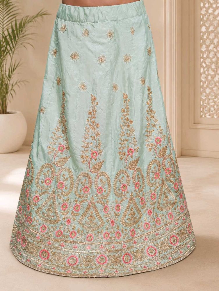 Elegant Mint Green Embroidered Lehenga Skirt