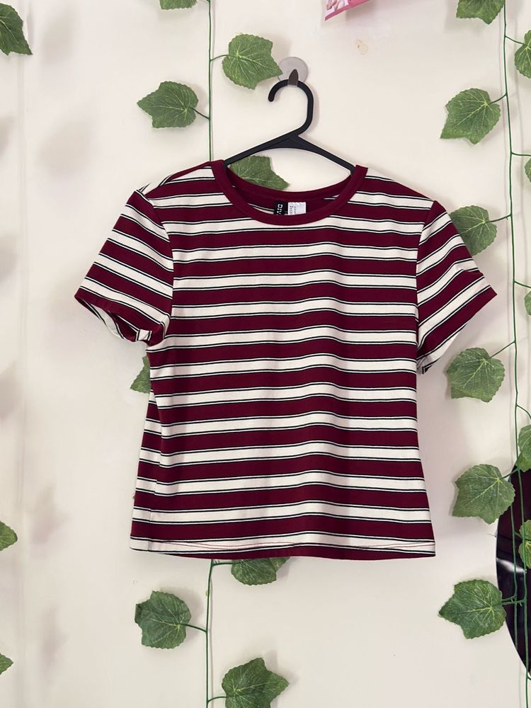 Maroon &amp; White Striped T-Shirt