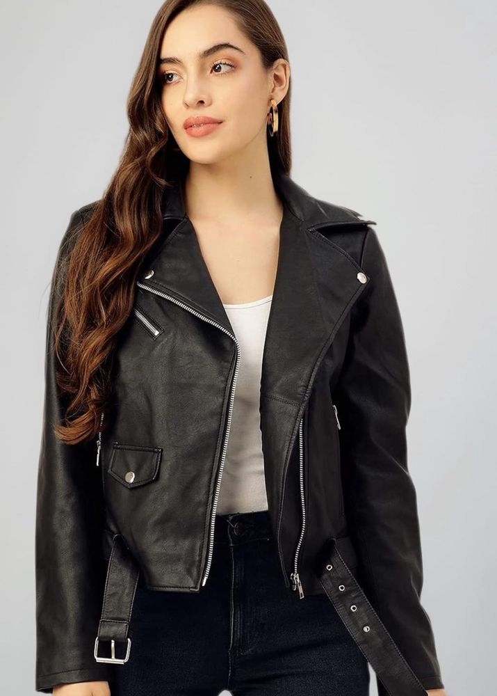 Classic Black Faux Leather Moto Jacket