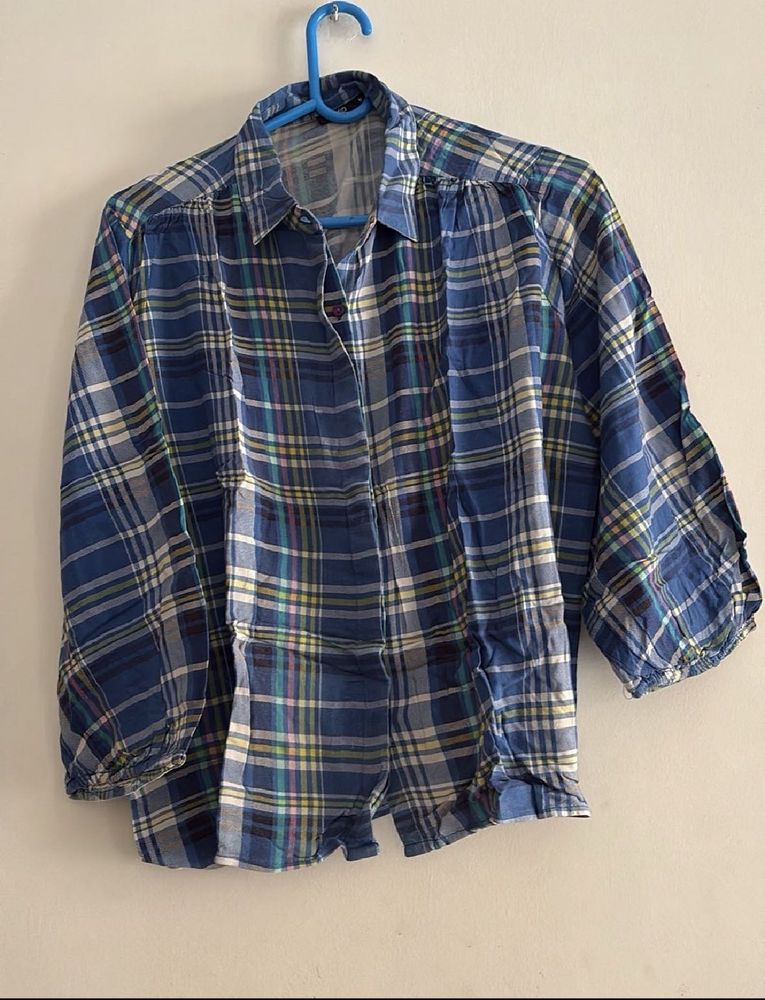 Blue Plaid Button-Up Shirt