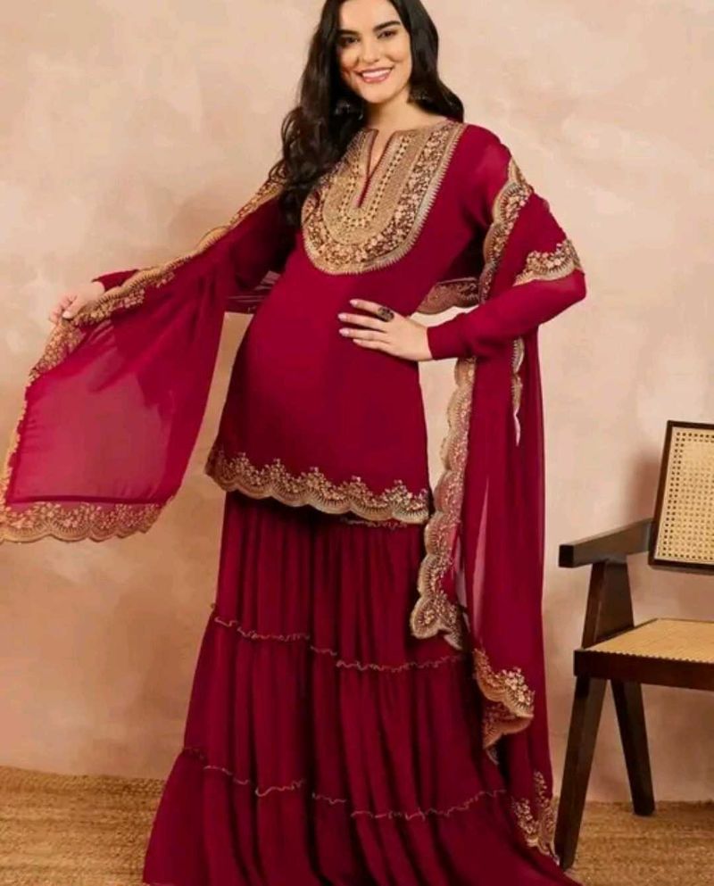 Elegant Maroon sharara Set with Dupatta