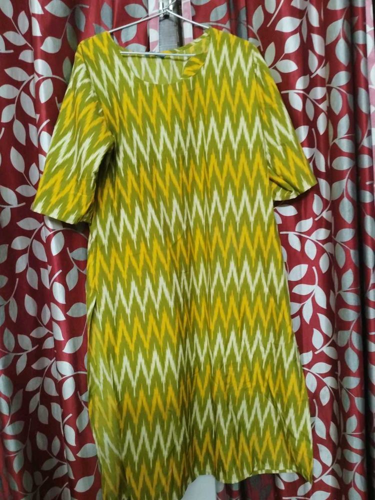 Green &amp; Yellow Ikat Print Kurta