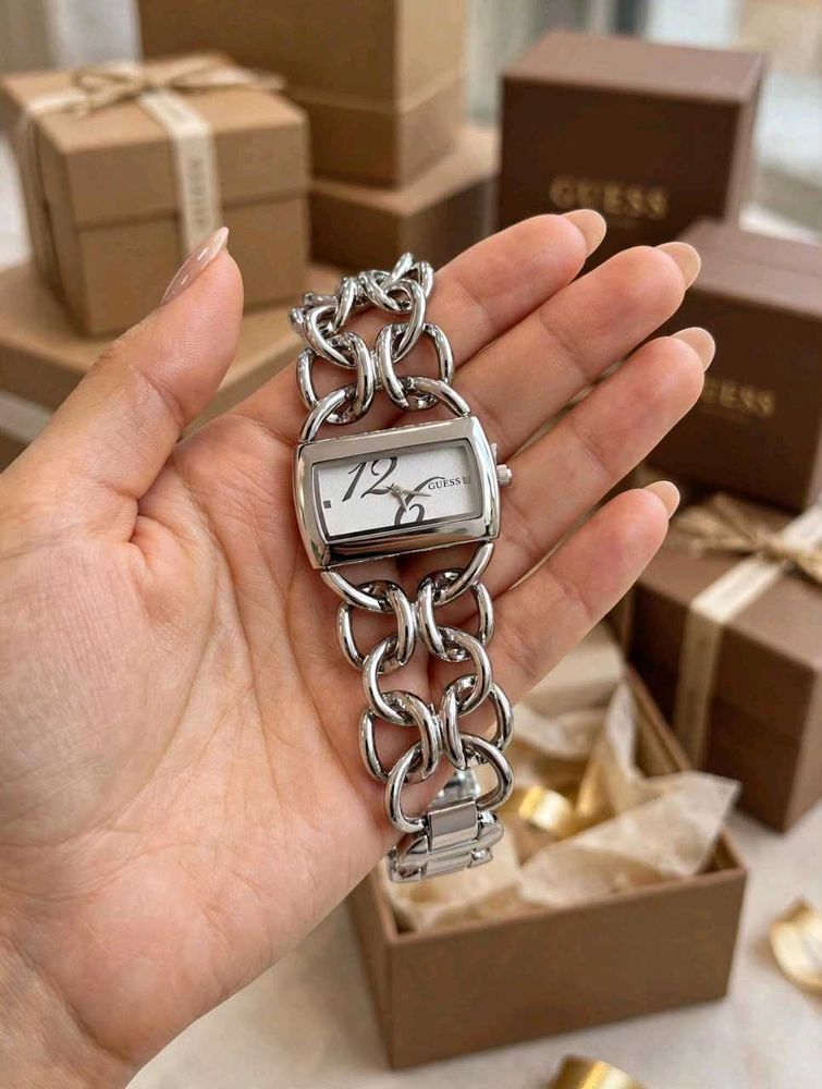 Stylish Silver GUESS Chain Link Watch FOR LADIES