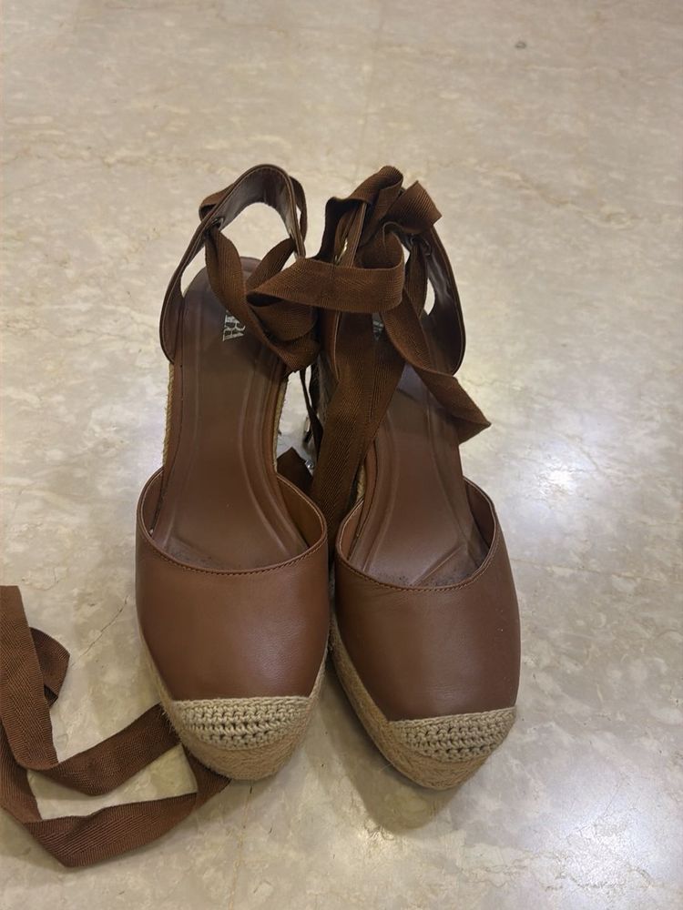 Espadrille Wedge Sandals with Tie-Up