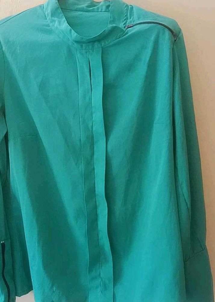 stylish green shirt with a zip on neck