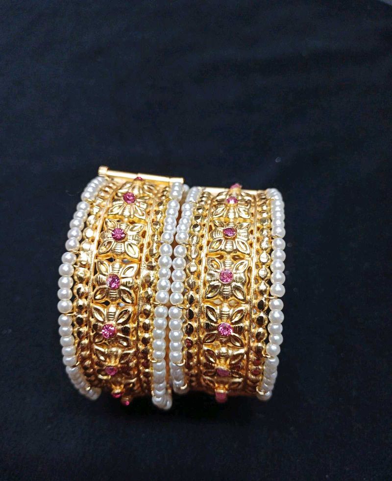 Exquisite Gold &amp; Pearl Bangles