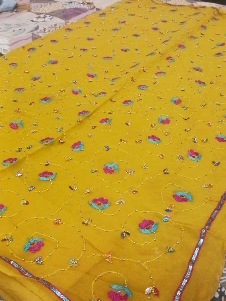 Vibrant Yellow Floral Saree
