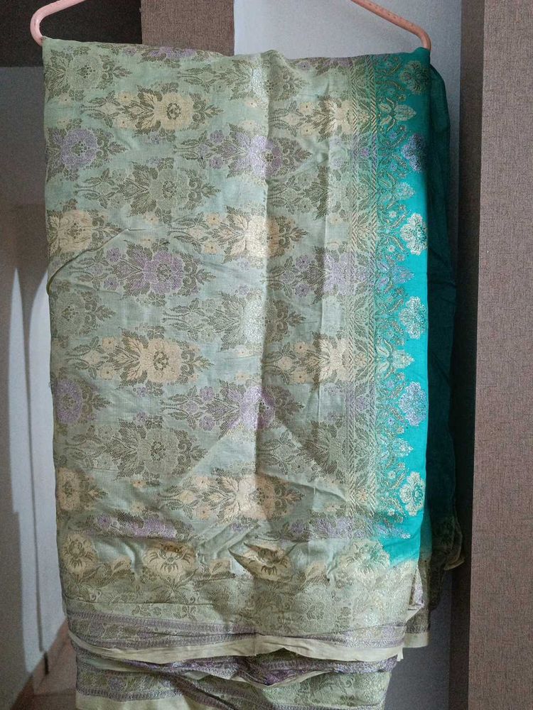 Elegant Pastel Green Banarasi Silk Saree