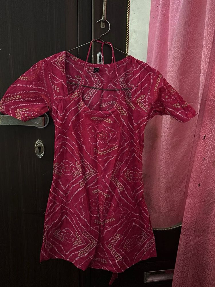 Vibrant Pink Bandhani Print Kurti