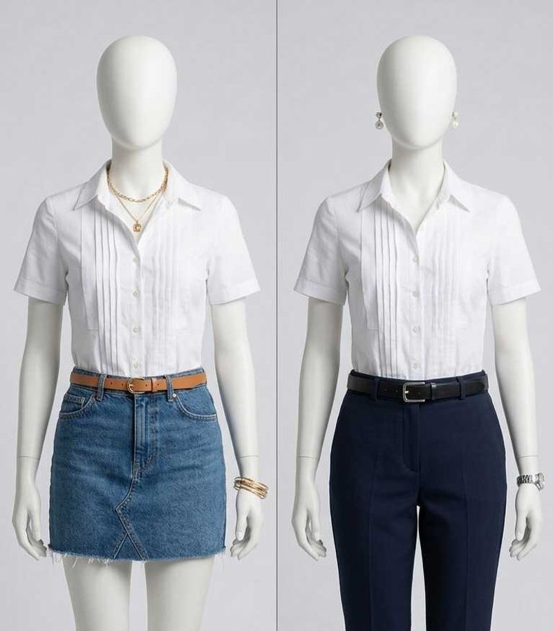 Classic White Pleated Short Sleeve Shirt