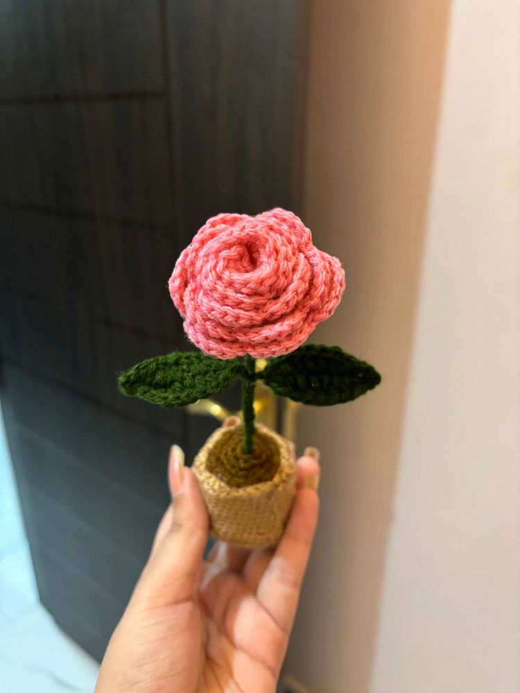 Crochet rose pot