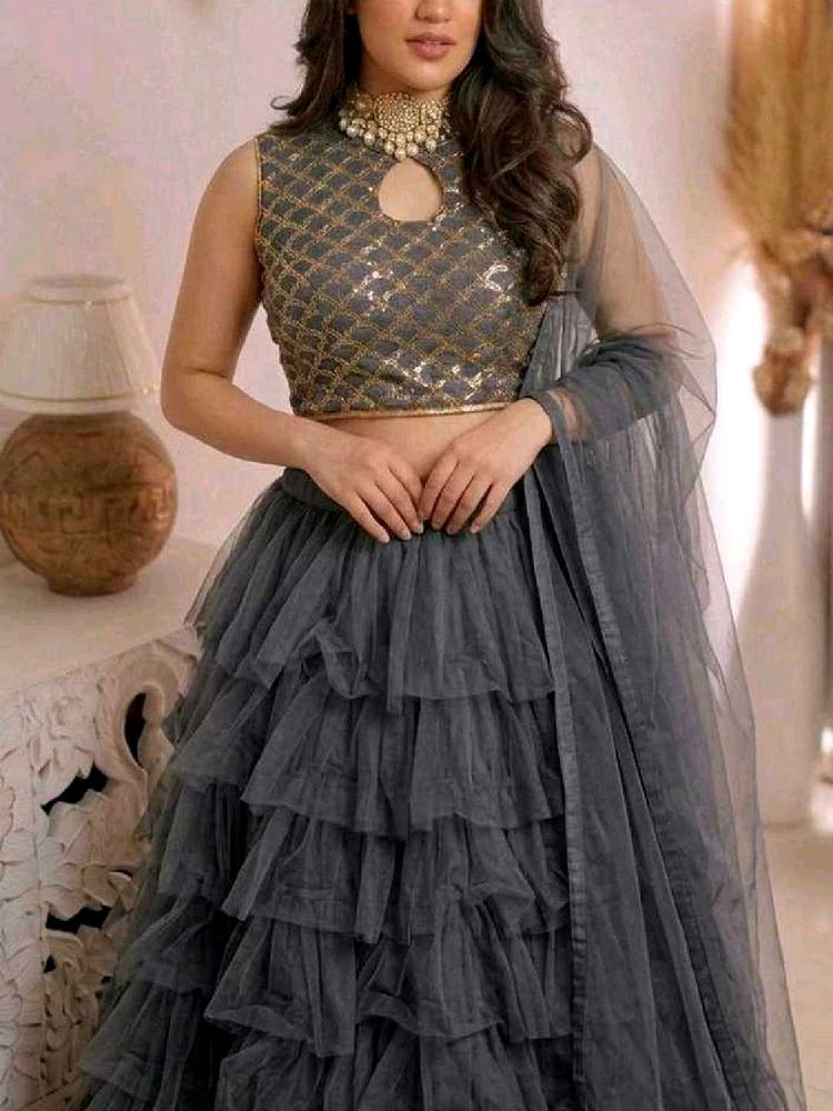 Stunning Grey Ruffled Lehenga Choli
