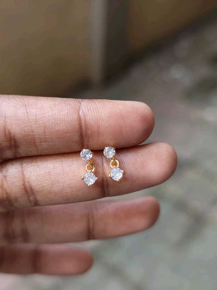 Sparkling Dual Stone Drop Earrings (Ball Back Stud