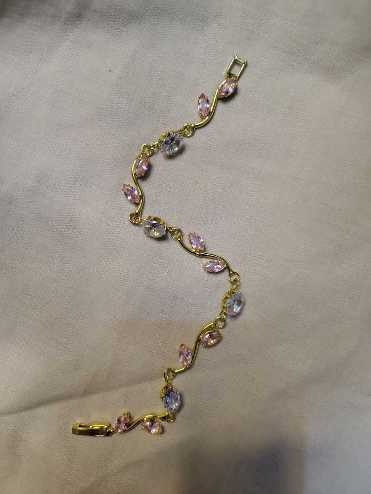 Delicate Floral Bracelet with Pink &amp; Blue Stones
