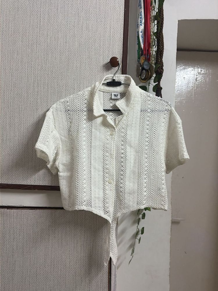 White Cropped Crochet Top